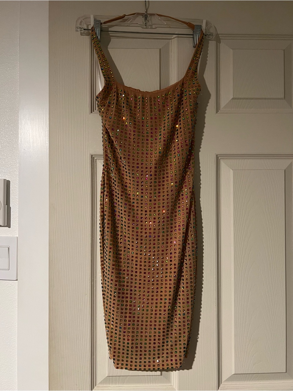 Fashion Nova Tan Studded Midi Bodycon Dress
